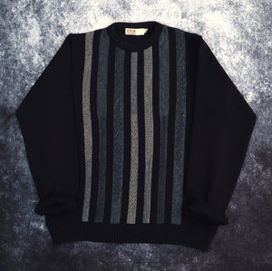 Vintage Navy & Blue Striped Grandad Jumper | Small