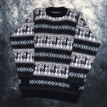 Load image into Gallery viewer, Vintage Navy, Blue &amp; Black Aztec Grandad Jumper | Large
