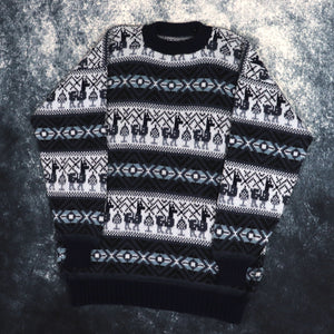 Vintage Navy, Blue & Black Aztec Grandad Jumper | Large