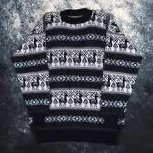 Load image into Gallery viewer, Vintage Navy, Blue &amp; Black Aztec Grandad Jumper | Large
