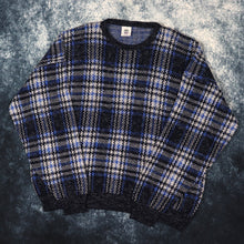 Load image into Gallery viewer, Vintage Navy, Blue &amp; Grey Checkered Grandad Jumper | XL
