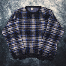 Load image into Gallery viewer, Vintage Navy, Blue &amp; Grey Checkered Grandad Jumper | XL
