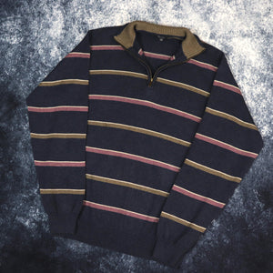 Vintage Navy, Brown & Purple Stripy 1/4 Zip Jumper | Medium