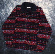 Load image into Gallery viewer, Vintage 90s Navy &amp; Burgundy Fair Isle Fleece Jacket | XXL
