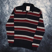 Load image into Gallery viewer, Vintage Navy, Burgundy &amp; Grey Stripy Collared Jumper | Small
