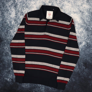 Vintage Navy, Burgundy & Grey Stripy Collared Jumper | Small