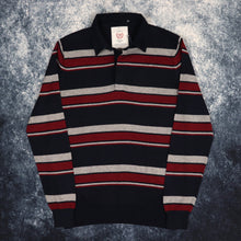 Load image into Gallery viewer, Vintage Navy, Burgundy &amp; Grey Stripy Collared Jumper | Small
