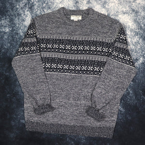 Vintage Navy & Cream Fair Isle Grandad Jumper | XL