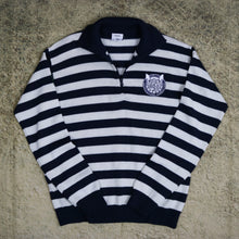 Load image into Gallery viewer, Vintage Navy &amp; Cream Striped 1/4 Zip Jumper
