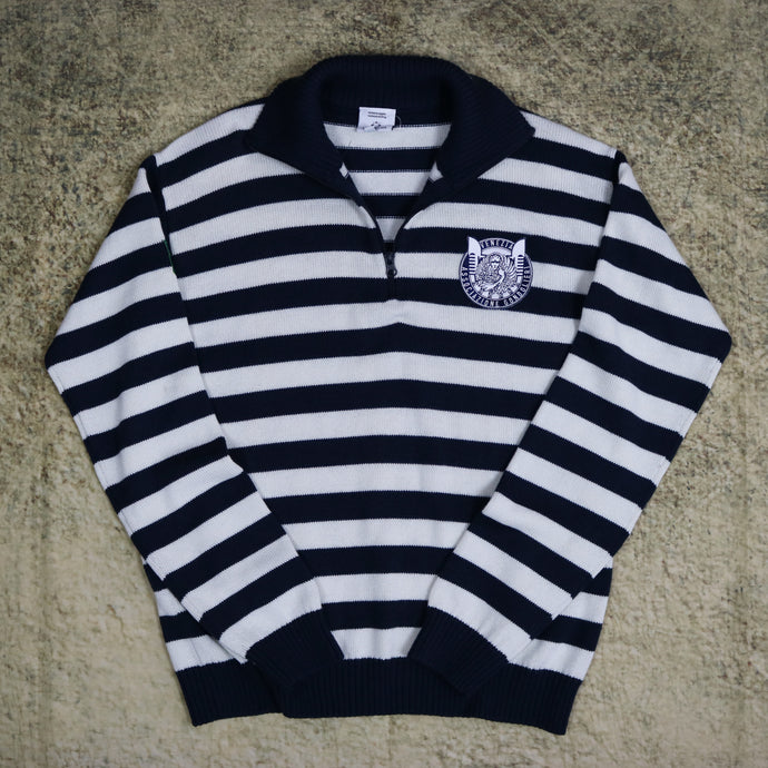 Vintage Navy & Cream Striped 1/4 Zip Jumper