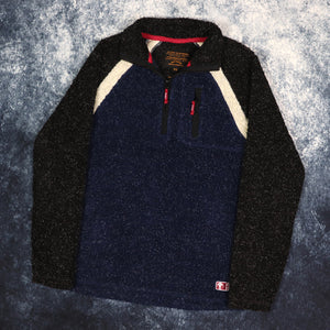 Vintage Navy & Black Fat Face 1/4 Zip Sherpa Fleece Sweatshirt | Small