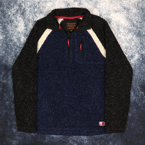 Vintage Navy & Black Fat Face 1/4 Zip Sherpa Fleece Sweatshirt | Small