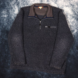 Vintage Navy & Grey 1/4 Zip Sherpa Fleece | Large