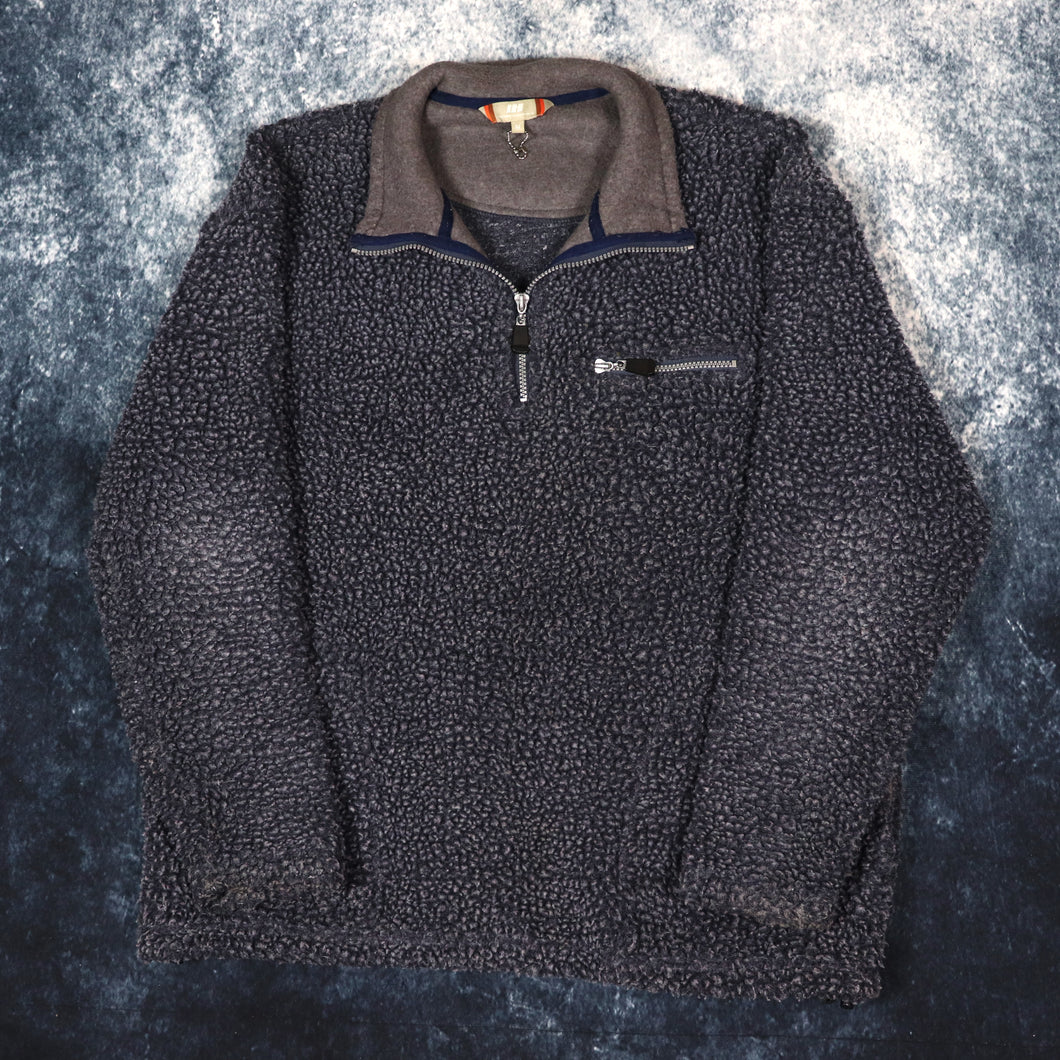 Vintage Navy & Grey 1/4 Zip Sherpa Fleece | Large