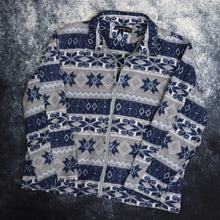 Load image into Gallery viewer, Vintage Navy &amp; Grey Aztec Fleece Jacket | Medium
