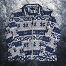 Load image into Gallery viewer, Vintage Navy &amp; Grey Aztec Fleece Jacket | Medium
