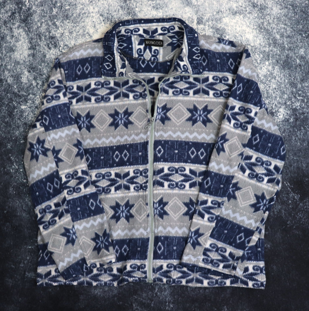 Vintage Navy & Grey Aztec Fleece Jacket | Medium