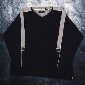 Vintage Navy & Grey Croft And Barrow V Neck Sweatshirt | Large