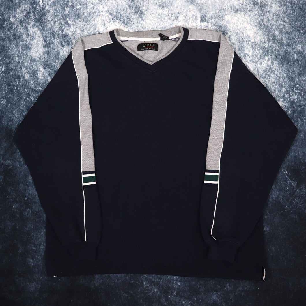 Vintage Navy & Grey Croft And Barrow V Neck Sweatshirt | Large