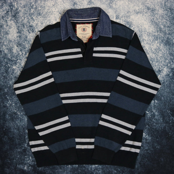 Vintage Navy & Grey Striped Rugby Jumper
