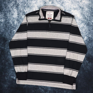 Vintage Navy & Grey Stripy 1/4 Zip Sweatshirt | Large