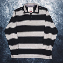 Load image into Gallery viewer, Vintage Navy &amp; Grey Stripy 1/4 Zip Sweatshirt | Large
