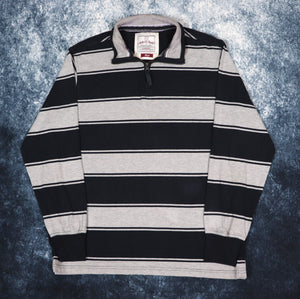 Vintage Navy & Grey Stripy 1/4 Zip Sweatshirt | Large