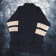Load image into Gallery viewer, Vintage 90s Navy &amp; Oatmeal Surgimoto High Neck Jumper | XL
