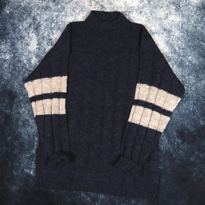 Vintage 90s Navy & Oatmeal Surgimoto High Neck Jumper | XL