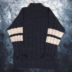 Vintage 90s Navy & Oatmeal Surgimoto High Neck Jumper | XL