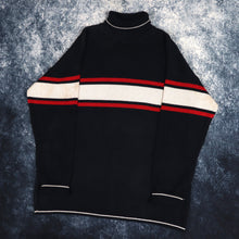 Load image into Gallery viewer, Vintage 90s Navy, Oatmeal &amp; Red Striped Turtle Neck Jumper | Large
