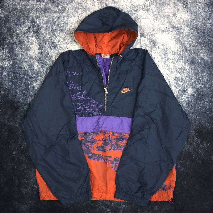 Vintage Navy, Orange & Purple Nike 1/4 Zip Windbreaker Jacket
