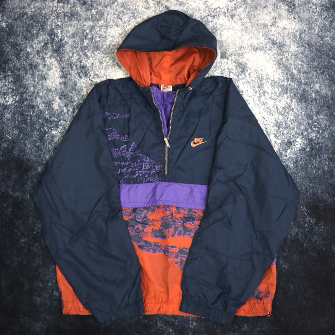 Vintage Navy, Orange & Purple Nike 1/4 Zip Windbreaker Jacket