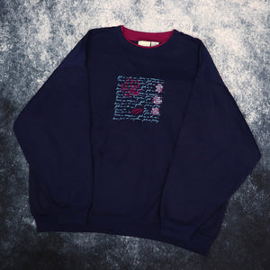 Vintage 90's Navy & Purple Leaf Embroidered Sweatshirt | XL