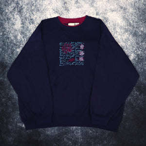 Vintage 90's Navy & Purple Leaf Embroidered Sweatshirt | XL