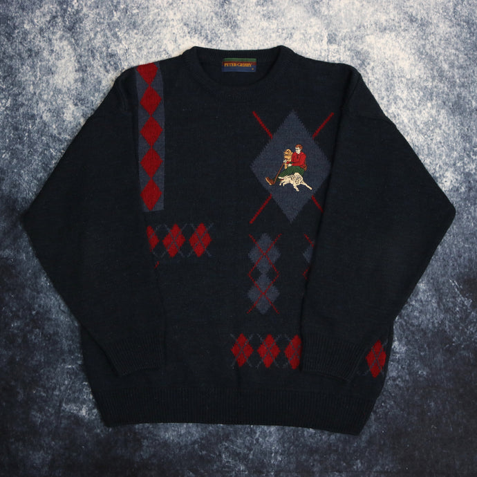 Vintage Navy & Red Peter Gribby Diamond Jumper