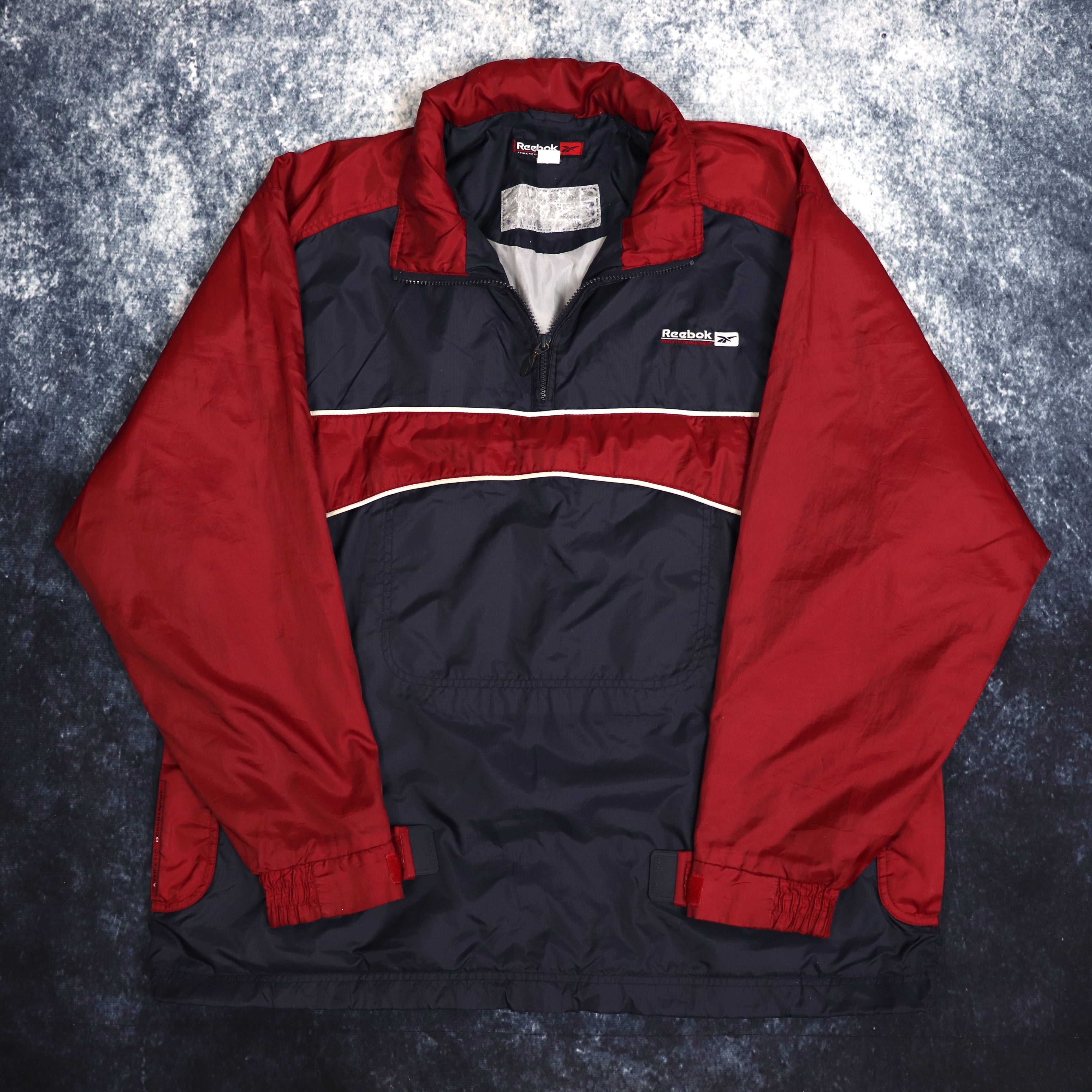 Vintage Navy Red Reebok 1 4 Zip Windbreaker Jacket 3XL ragkid