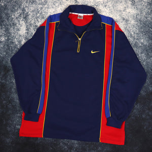 Vintage 90s Navy, Red & Blue Colour Block Nike 1/4 Zip Sweatshirt | XXL
