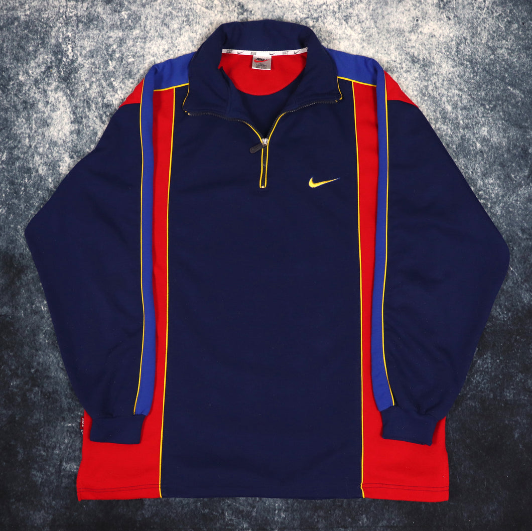Vintage 90s Navy, Red & Blue Colour Block Nike 1/4 Zip Sweatshirt | XXL