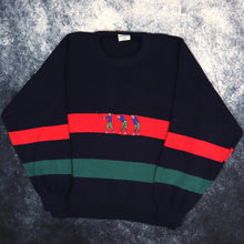 Load image into Gallery viewer, Vintage 90s Navy, Red &amp; Green Striped Golf Jumper | Small
