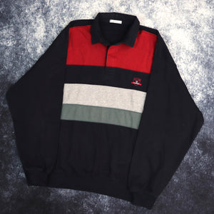 Vintage Navy, Red, Grey & Teal Colour Block Collared Sweatshirt | XL