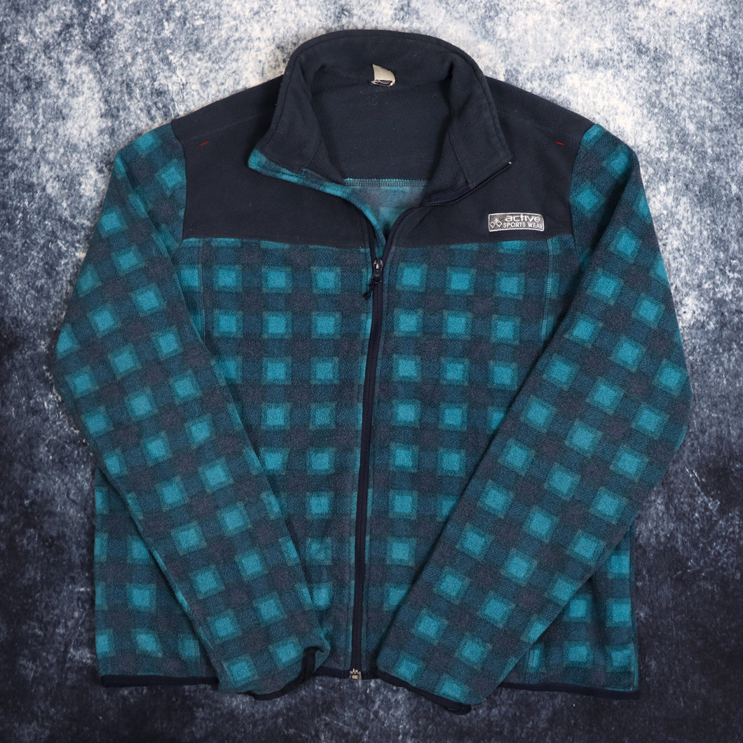 Vintage Navy & Teal Checkered Fleece Jacket | Large