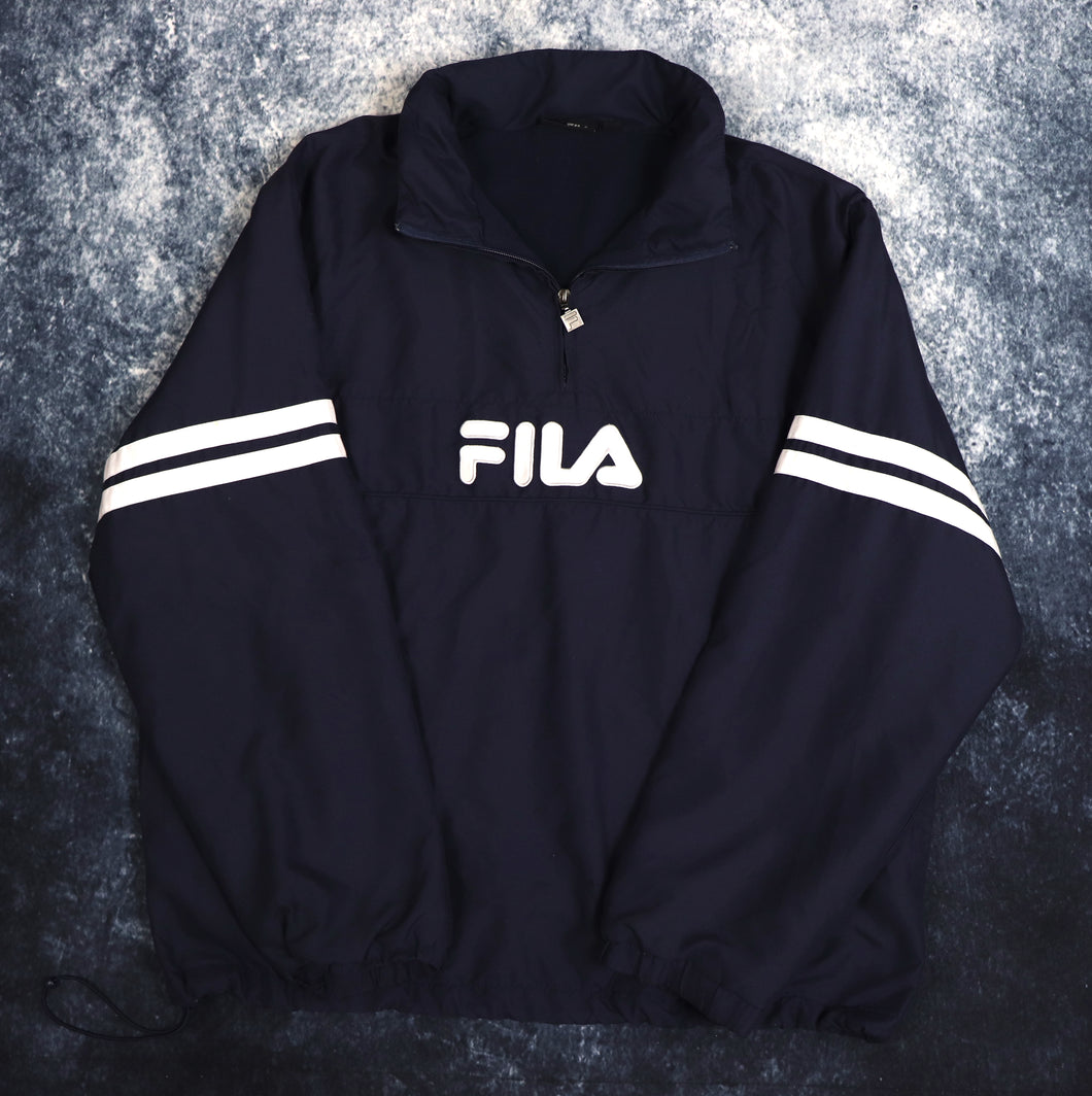Vintage Navy & White Fila 1/4 Zip Fleece Lined Jacket | Large