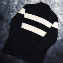 Load image into Gallery viewer, Vintage Navy &amp; White French Connection Ribbed High Neck Jumper | Medium
