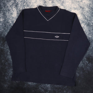 Vintage Navy & White Lee Cooper V Neck Sweatshirt | Large