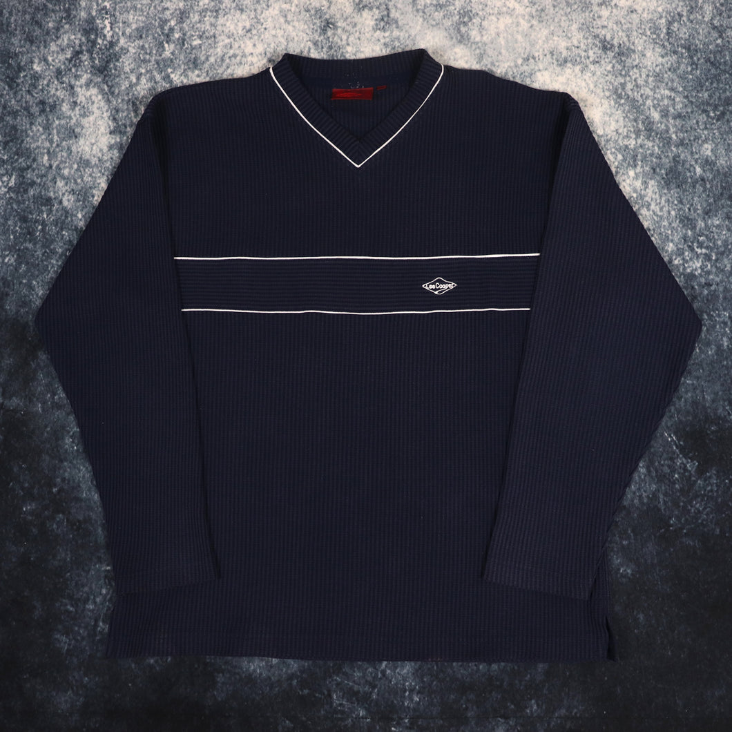 Vintage Navy & White Lee Cooper V Neck Sweatshirt | Large