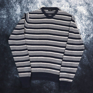 Vintage Navy & White Striped Jumper | Small
