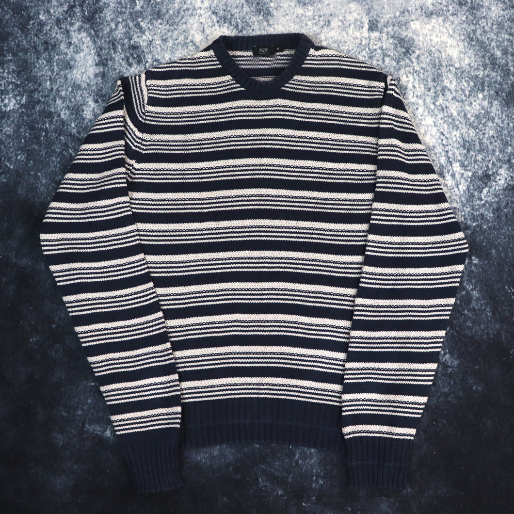 Vintage Navy & White Striped Jumper | Small