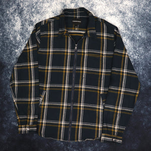Vintage Style Navy, White & Gold Plaid Flannel Jacket | XL