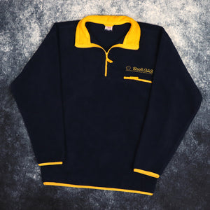 Vintage Navy & Yellow Shell Gas 1/4 Zip Fleece Sweatshirt | Large